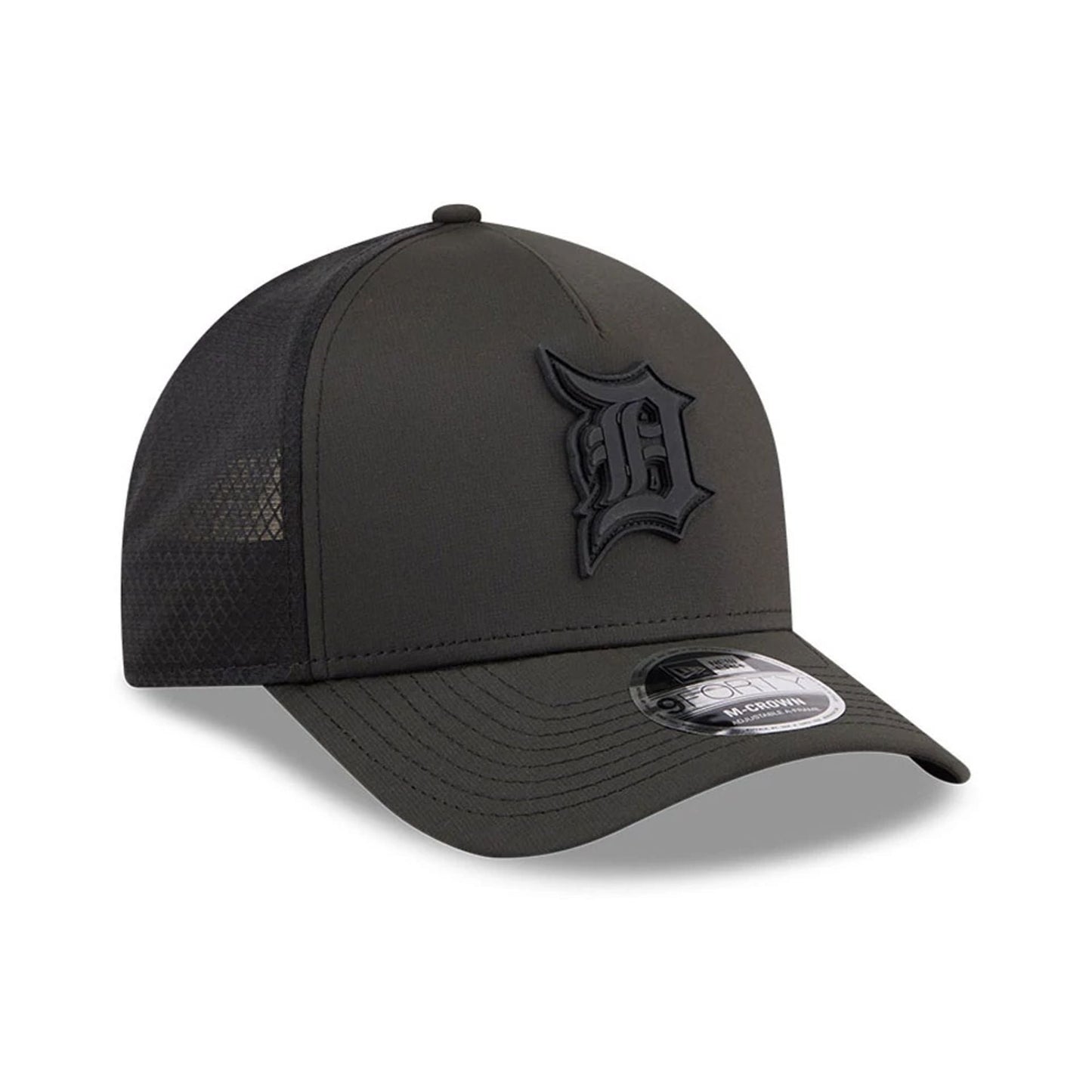 Pictured is this MLB Badged Detroit Tigers 9FORTY M-Crown A-Frame Trucker cap in black. 4