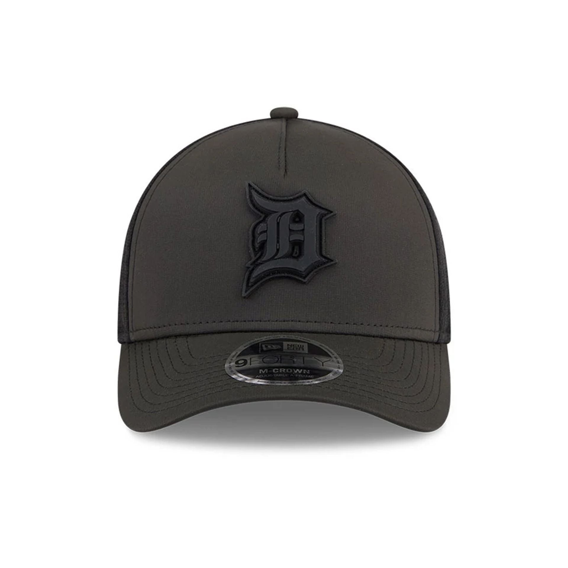 Pictured is this MLB Badged Detroit Tigers 9FORTY M-Crown A-Frame Trucker cap in black. 3