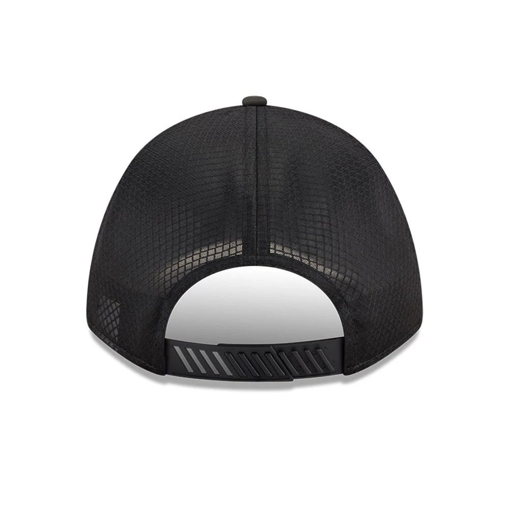 Pictured is this MLB Badged Detroit Tigers 9FORTY M-Crown A-Frame Trucker cap in black. 2