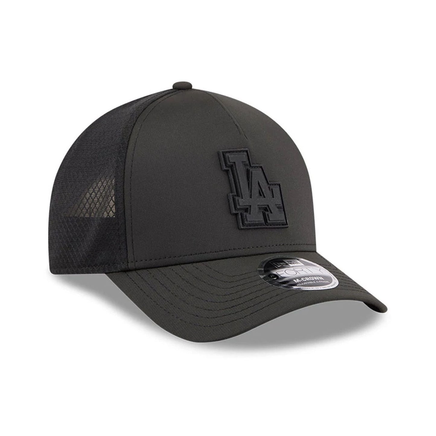 Pictured is this MLB Badged LA Dodgers 9FORTY M-Crown A-Frame Trucker cap in black. 4