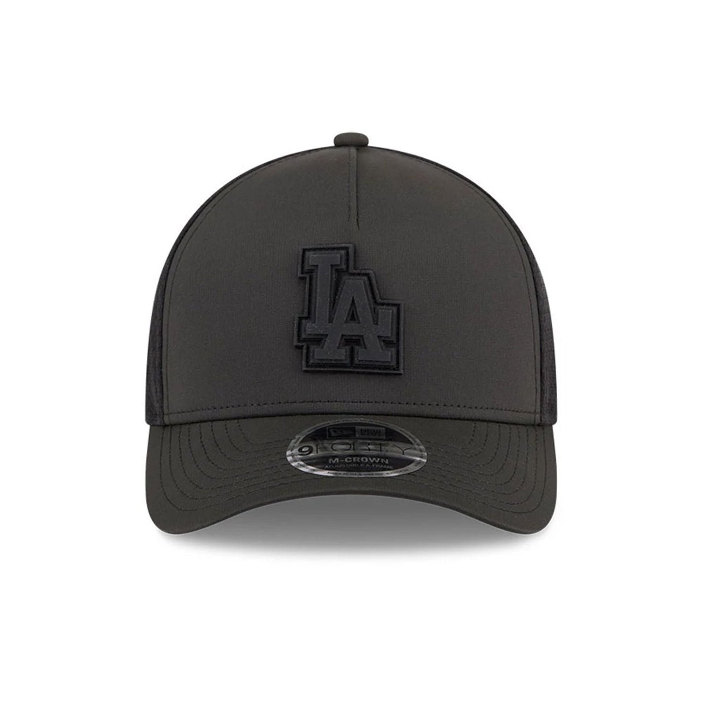 Pictured is this MLB Badged LA Dodgers 9FORTY M-Crown A-Frame Trucker cap in black. 3