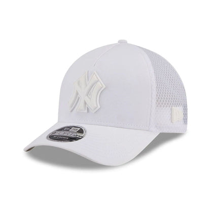 Pictured is this MLB Badged New York Yankees 9FORTY M-Crown A-Frame Trucker cap in white. 1