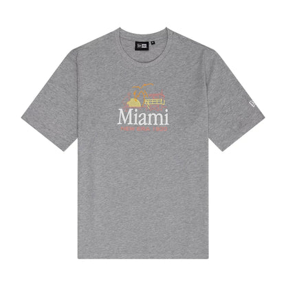 The Male model is wearing New Era Miami City Grey T-Shirt 1