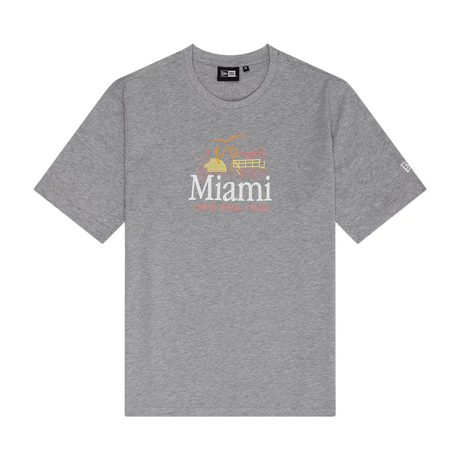 The Male model is wearing New Era Miami City Grey T-Shirt 1