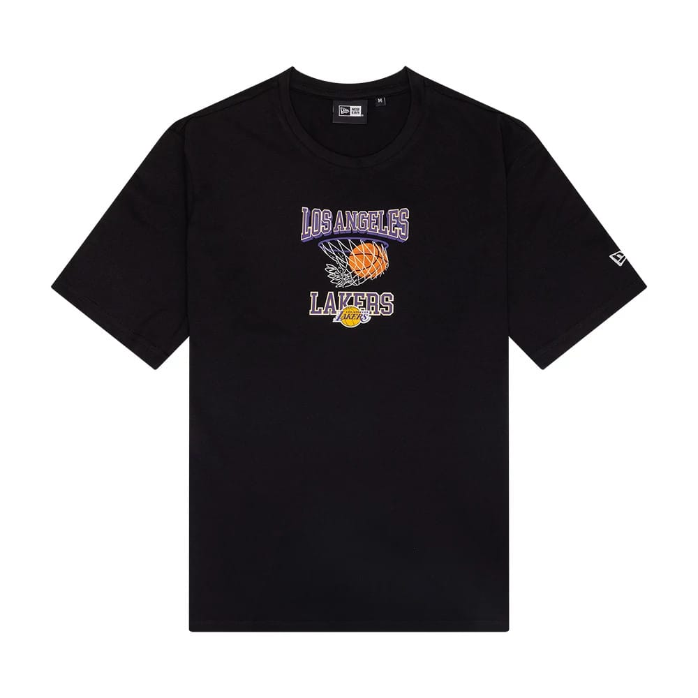 The Male model is wearing LA Lakers NBA Graphic Black T-Shirt 1