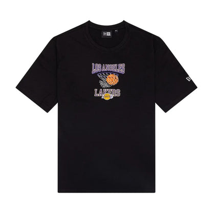The Male model is wearing LA Lakers NBA Graphic Black T-Shirt 1