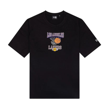 The Male model is wearing LA Lakers NBA Graphic Black T-Shirt 1