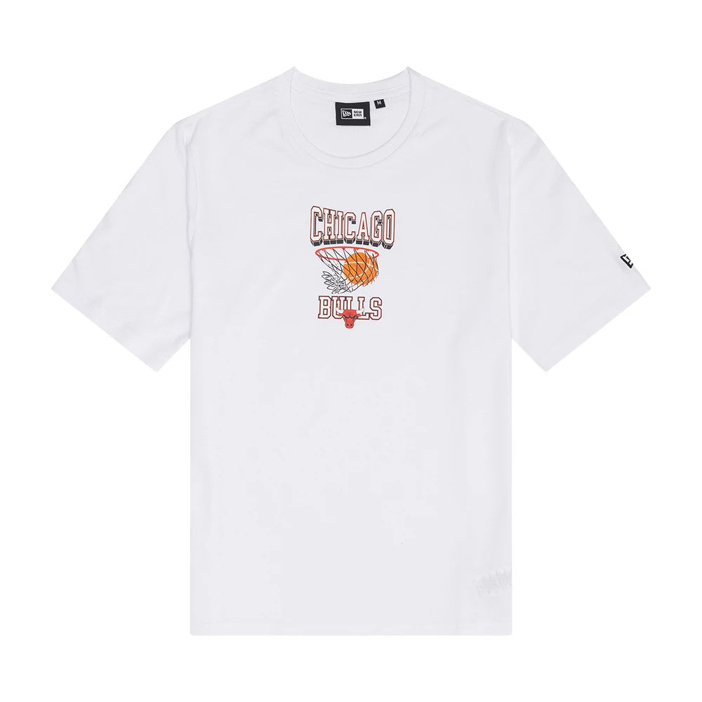 The Male model is wearing Chicago Bulls NBA Graphic White T-Shirt 1