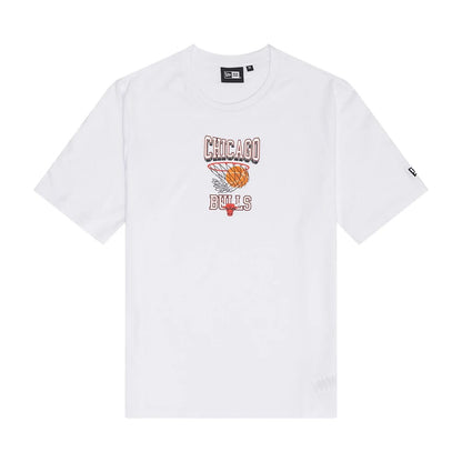 The Male model is wearing Chicago Bulls NBA Graphic White T-Shirt 1