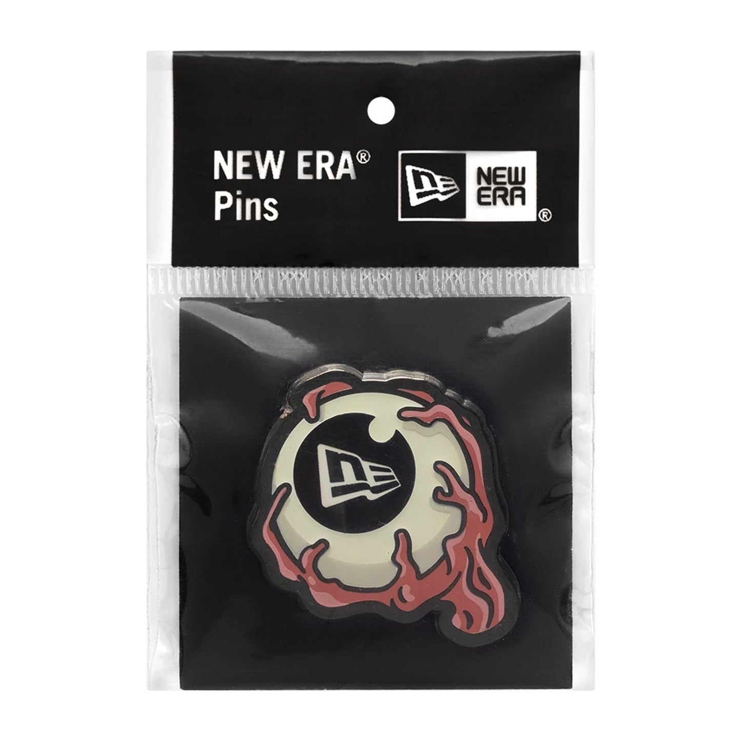 This is a  New Era Eye Ball Glow In The Dark Silver Pin Badge 2
