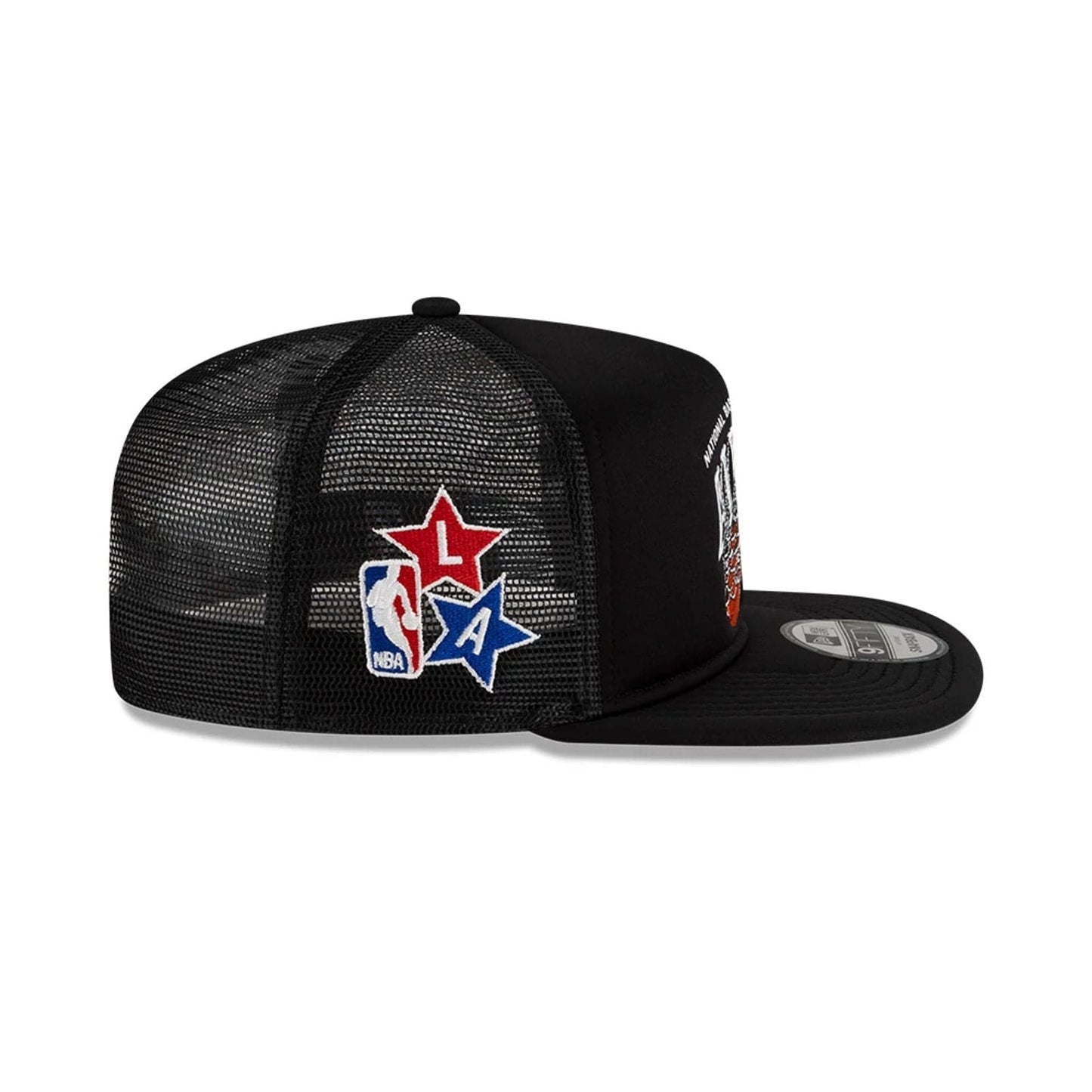 Pictured is this NBA X Alpha NBA All Star Game 9FIFTY A-Frame Trucker cap in black. 4