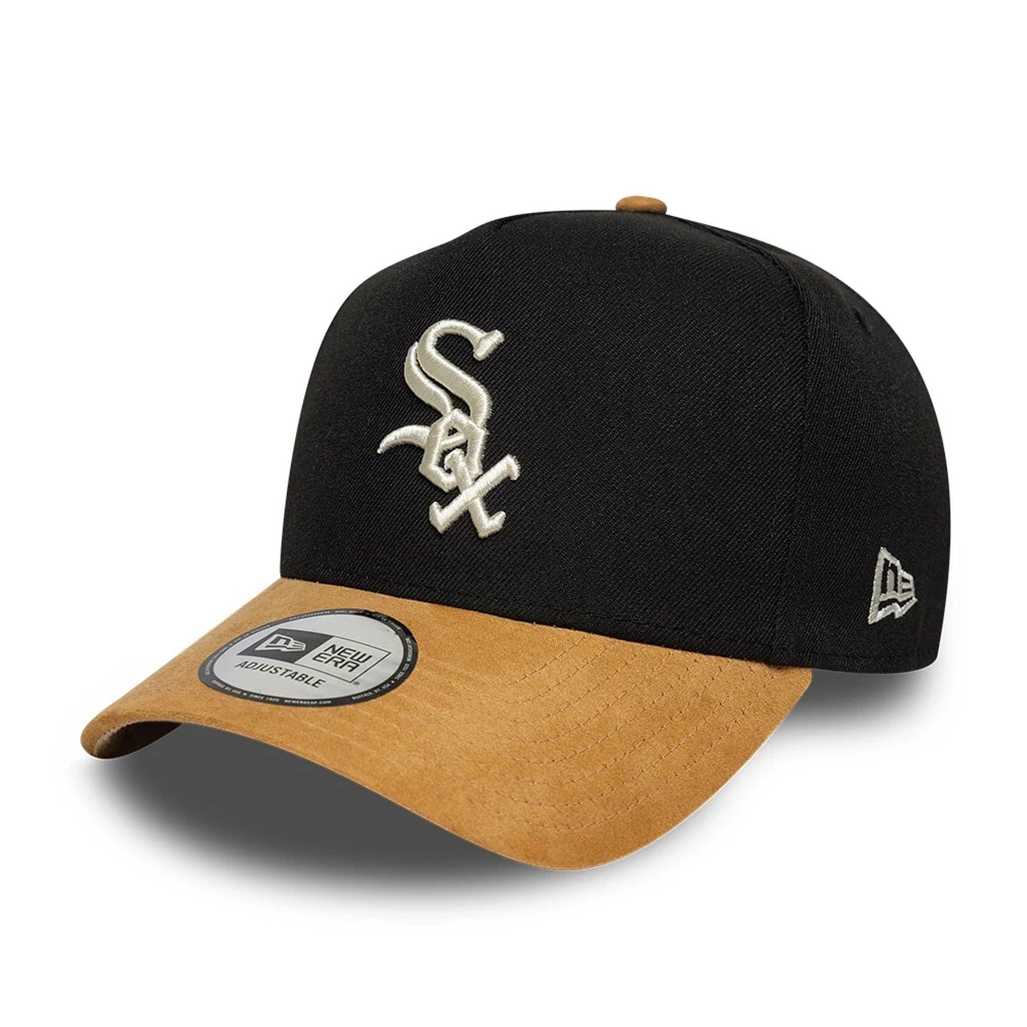 This is a Chicago White Sox MLB Suede Visor Black 9FORTY E-Frame Adjustable Cap 1