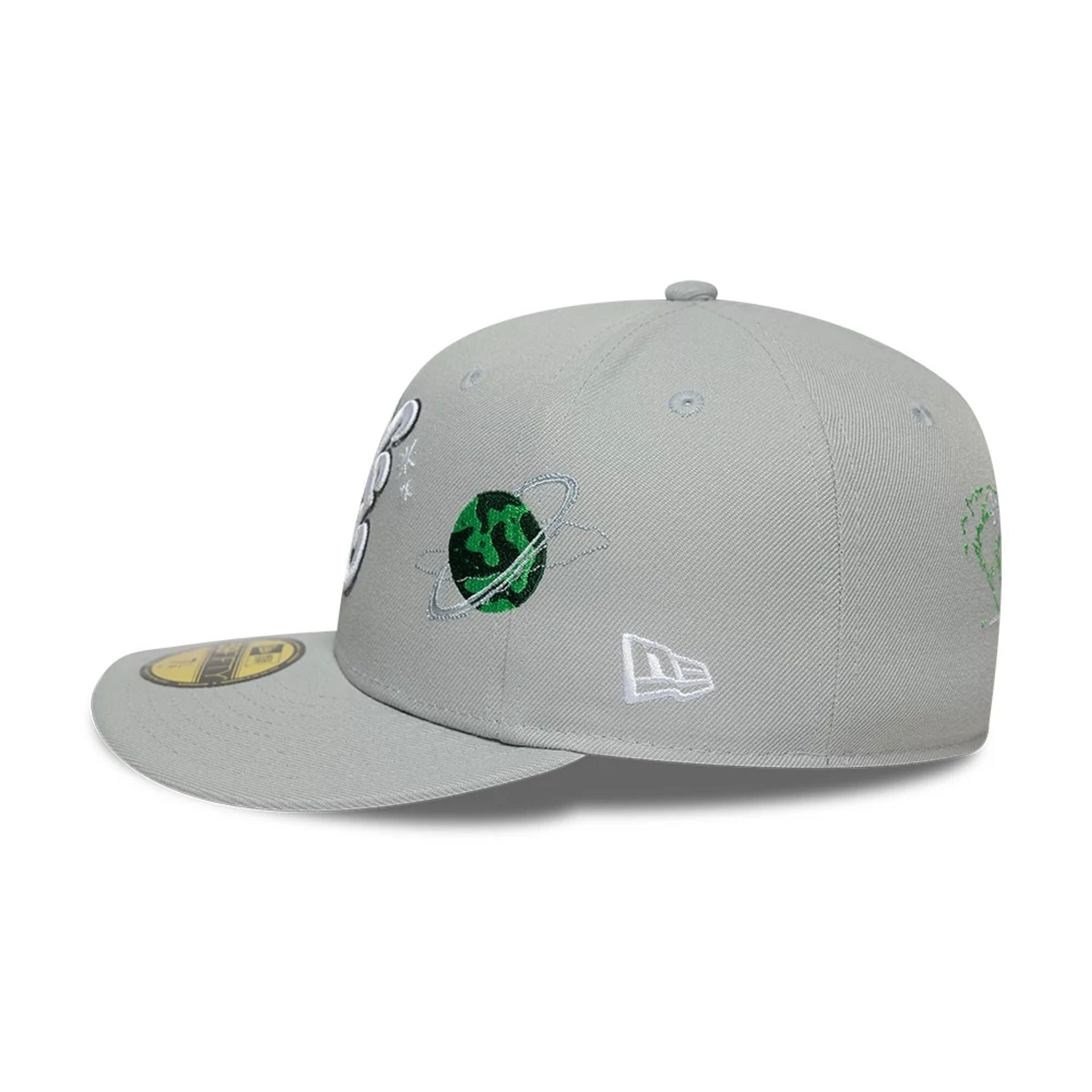 This is a  New Era Planet Icon Grey 59FIFTY Fitted Cap 6