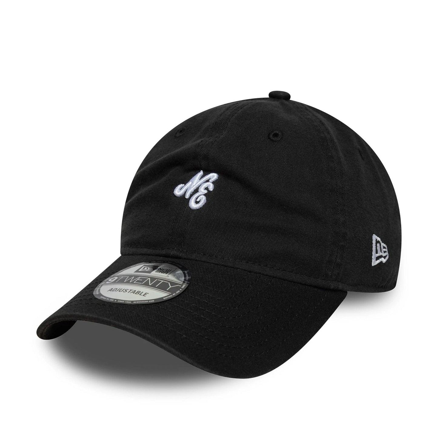 This is a  New Era Washed Mini Logo Black 9TWENTY Adjustable Cap 1