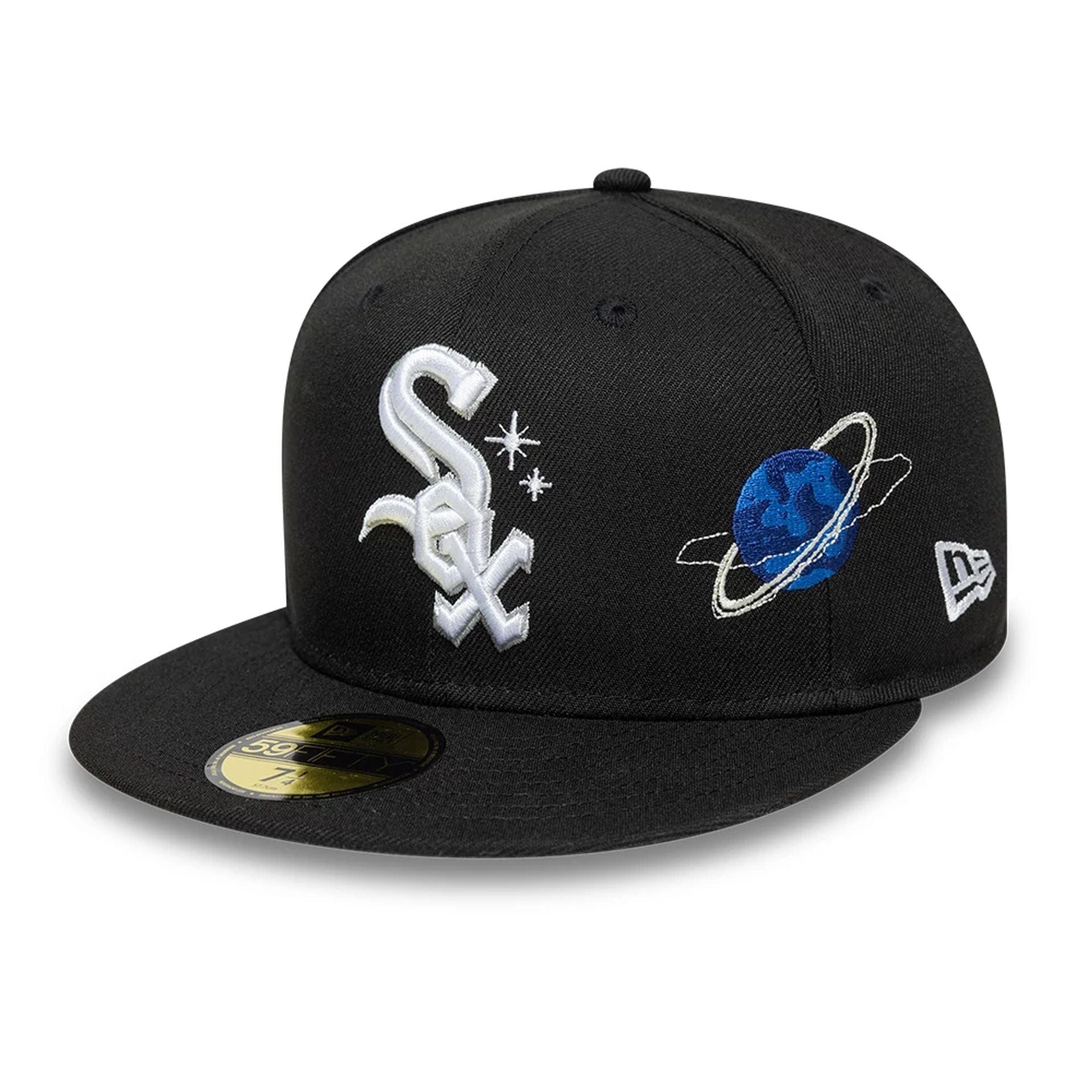 This is a Chicago White Sox MLB Planet Icon Black 59FIFTY Fitted Cap 1