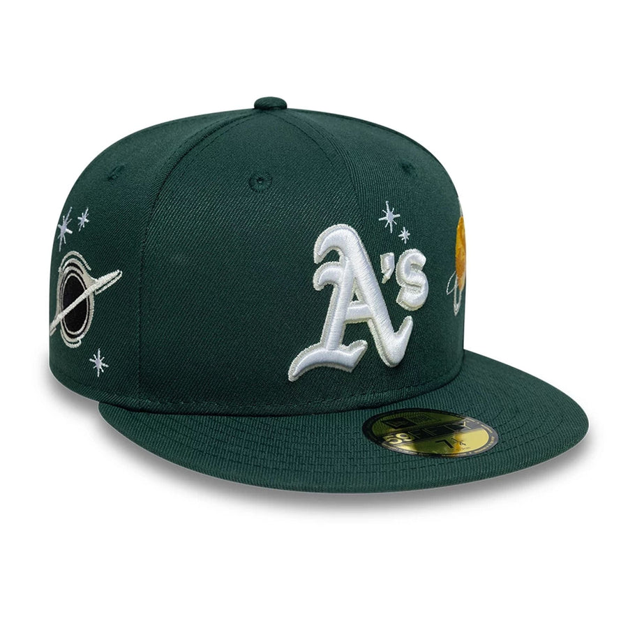 This is a Oakland Athletics MLB Planet Icon Dark Green 59FIFTY Fitted Cap 4