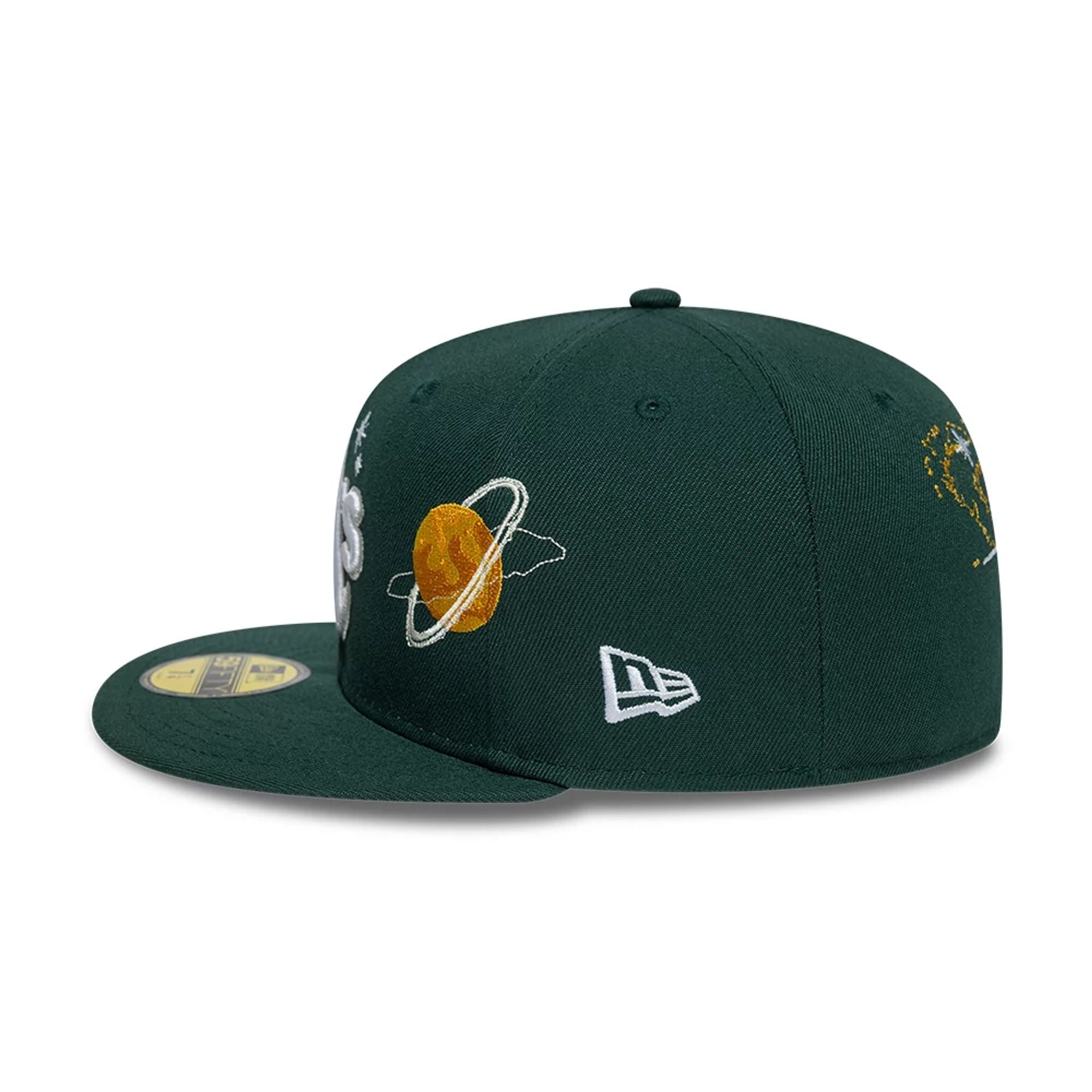 This is a Oakland Athletics MLB Planet Icon Dark Green 59FIFTY Fitted Cap 7