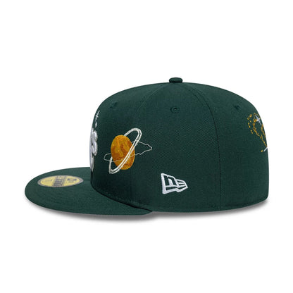This is a Oakland Athletics MLB Planet Icon Dark Green 59FIFTY Fitted Cap 7