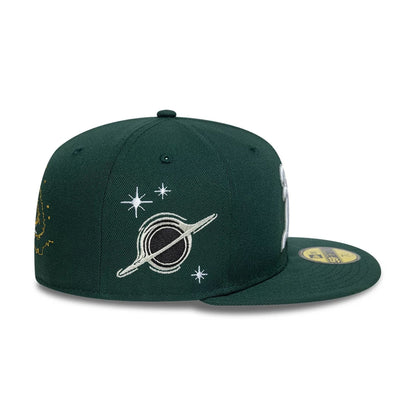 This is a Oakland Athletics MLB Planet Icon Dark Green 59FIFTY Fitted Cap 6