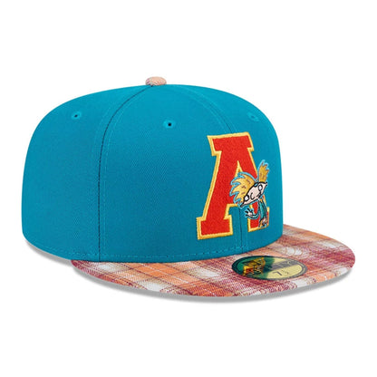 Pictured is this Letterman Hey Arnold 59FIFTY Fitted cap in turquoise. 5