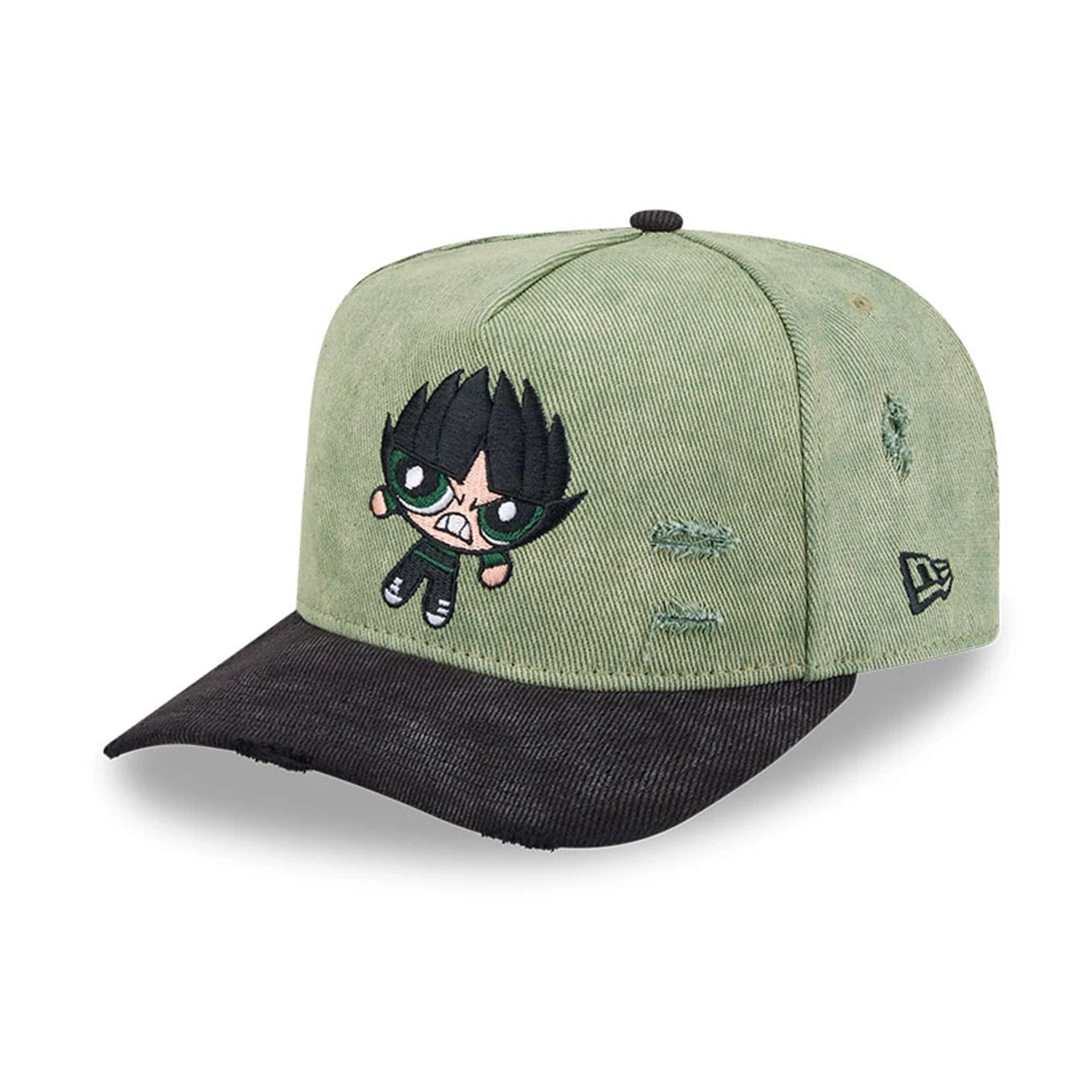 Pictured is this Rowdyruff Boys Butch Power Puff Girls 9FIFTY A-Frame Snapback cap in open green. 4