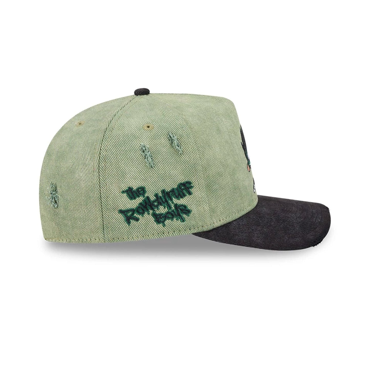 Pictured is this Rowdyruff Boys Butch Power Puff Girls 9FIFTY A-Frame Snapback cap in open green. 5