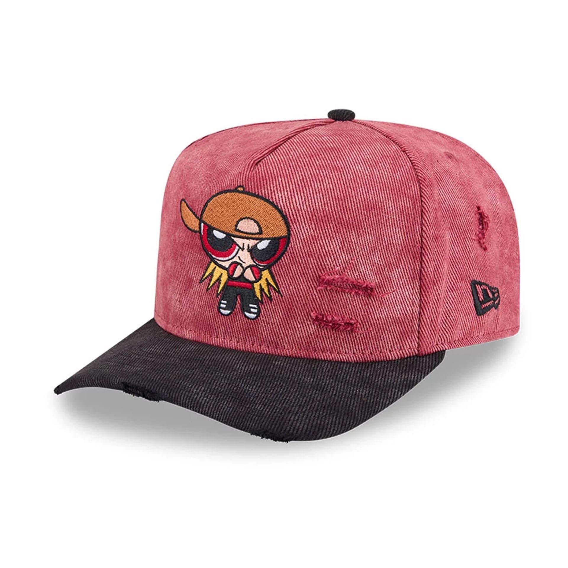 Pictured is this Rowdyruff Boys Brick Power Puff Girls 9FIFTY A-Frame Snapback cap in open red. 3