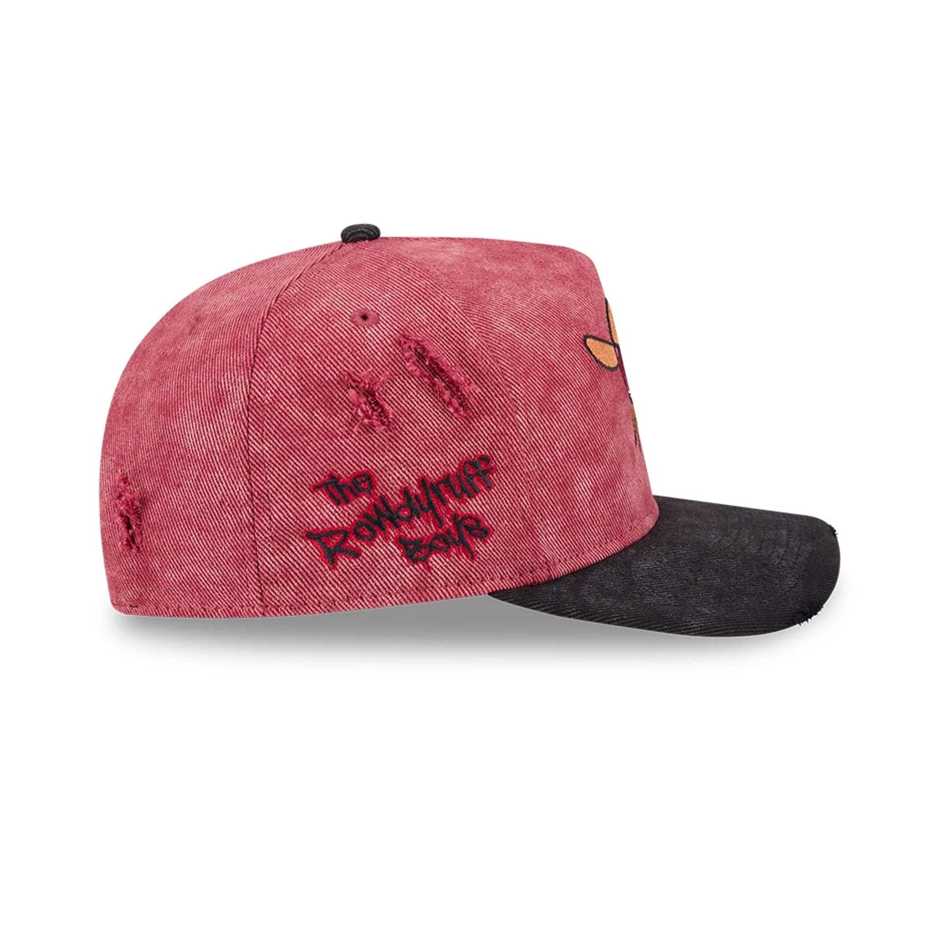 Pictured is this Rowdyruff Boys Brick Power Puff Girls 9FIFTY A-Frame Snapback cap in open red. 4