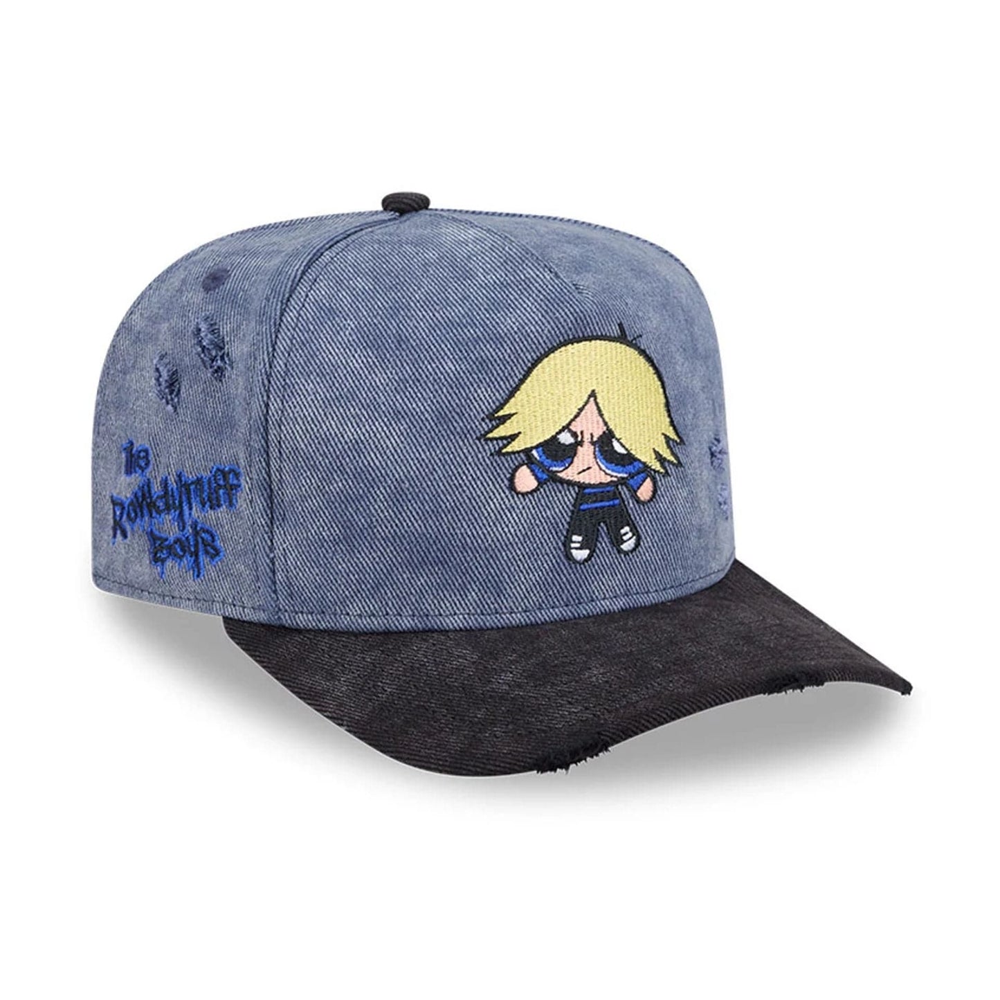 Pictured is this Rowdyruff Boys Boomer Power Puff Girls 9FIFTY A-Frame Snapback cap in open blue. 1