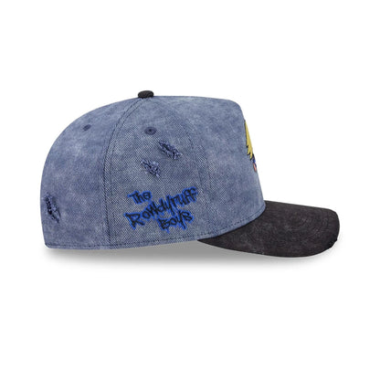 Pictured is this Rowdyruff Boys Boomer Power Puff Girls 9FIFTY A-Frame Snapback cap in open blue. 5