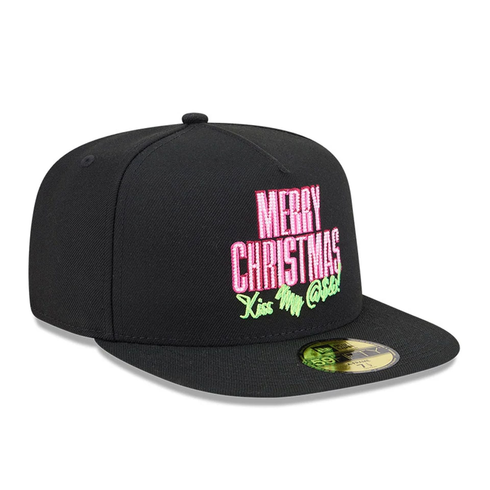Pictured is this Merry Christmas National Lampoons Christmas Vacation 59FIFTY A-Frame Fitted cap in black. 3