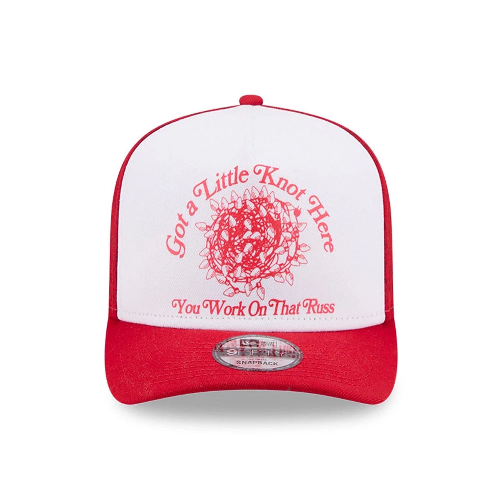 Pictured is this Little Knot National Lampoons Christmas Vacation 9FIFTY A-Frame Snapback cap in red. 3