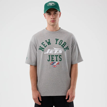 The Male model is wearing New York Jets NFL International Series Games Grey Oversized T-Shirt  1