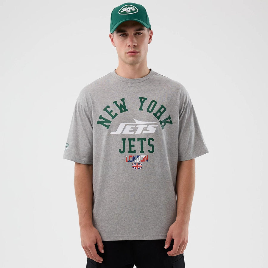 The Male model is wearing New York Jets NFL International Series Games Grey Oversized T-Shirt  1
