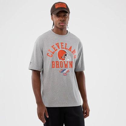The Male model is wearing Cleveland Browns NFL International Series Games Grey Oversized T-Shirt  1