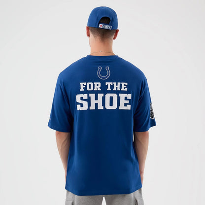 The Male model is wearing Indianapolis Colts NFL International Series Games Blue Oversized T-Shirt  2