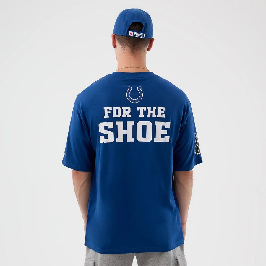The Male model is wearing Indianapolis Colts NFL International Series Games Blue Oversized T-Shirt  2