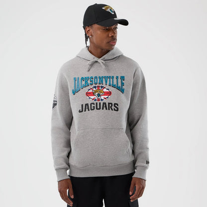The Male model is wearing Jacksonville Jaguars NFL International Series Games Grey Pullover Hoodie 1