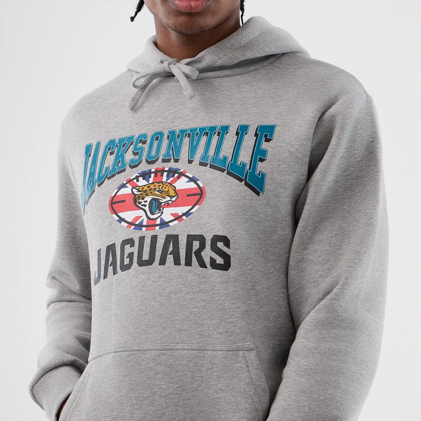 The Male model is wearing Jacksonville Jaguars NFL International Series Games Grey Pullover Hoodie 3