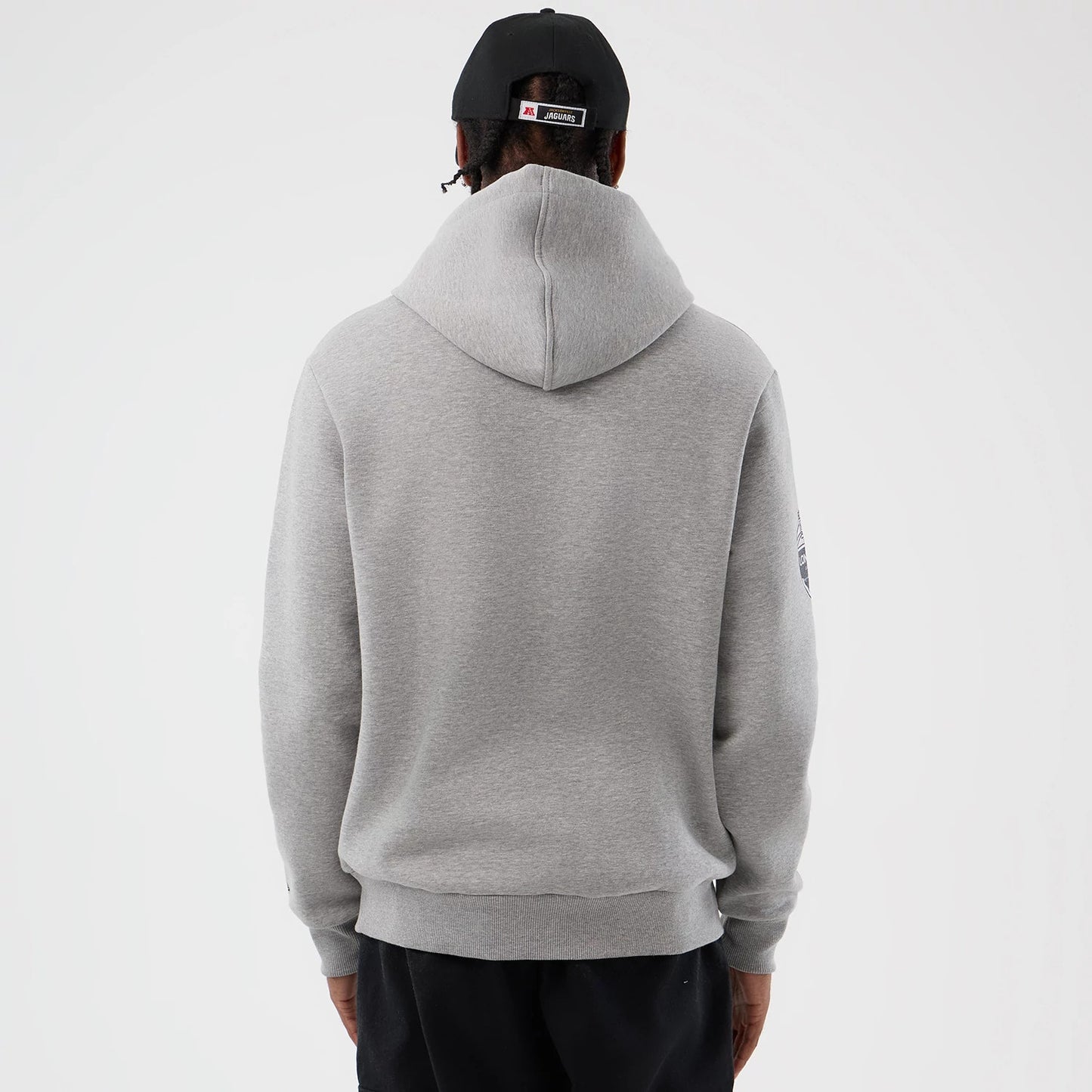 The Male model is wearing Jacksonville Jaguars NFL International Series Games Grey Pullover Hoodie 2