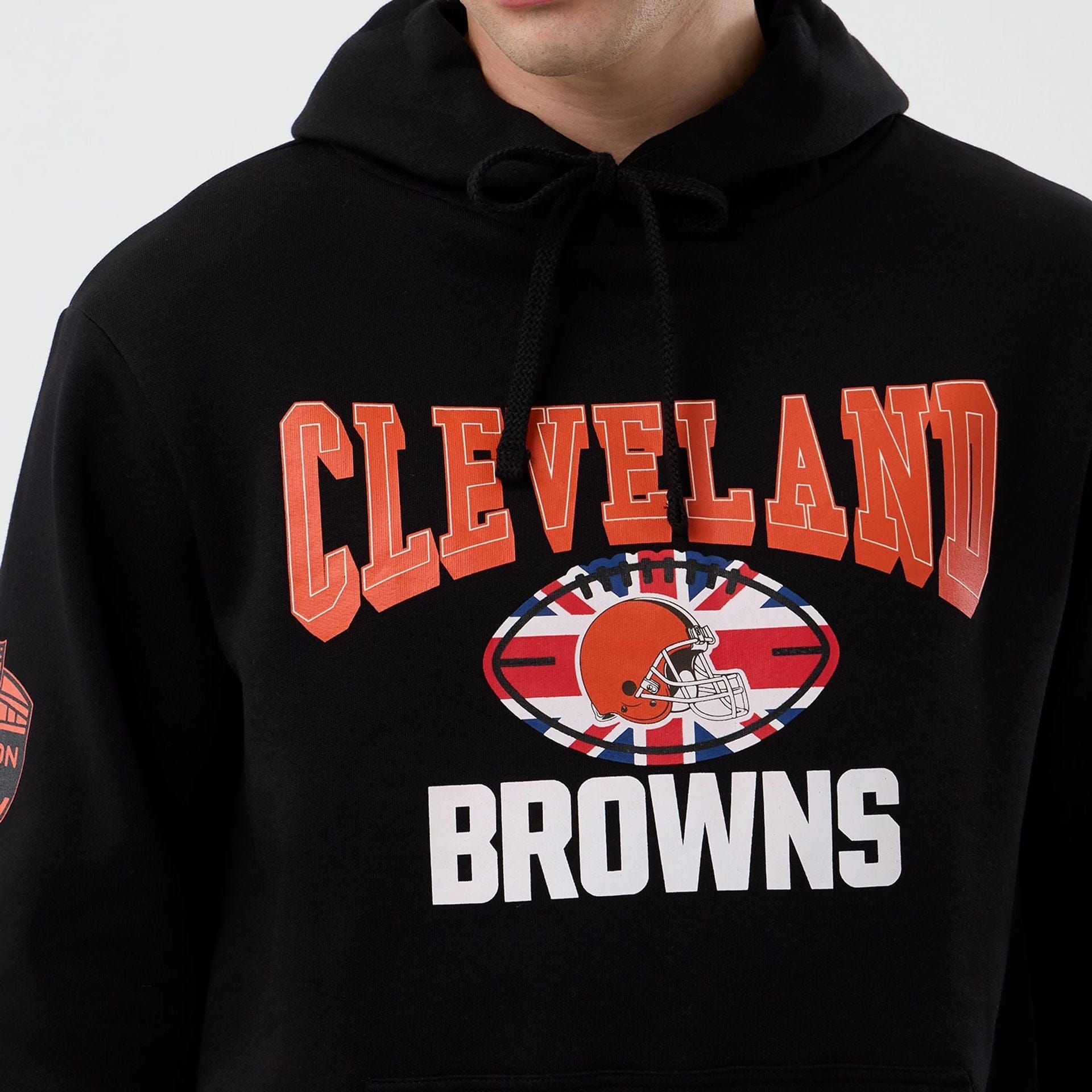 The Male model is wearing Cleveland Browns NFL International Series Games Black Pullover Hoodie  3