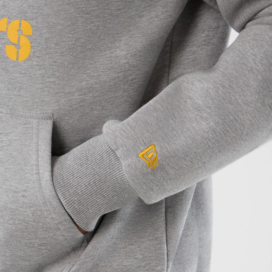 The Male model is wearing Pittsburgh Steelers NFL International Series Games Grey Pullover Hoodie  5