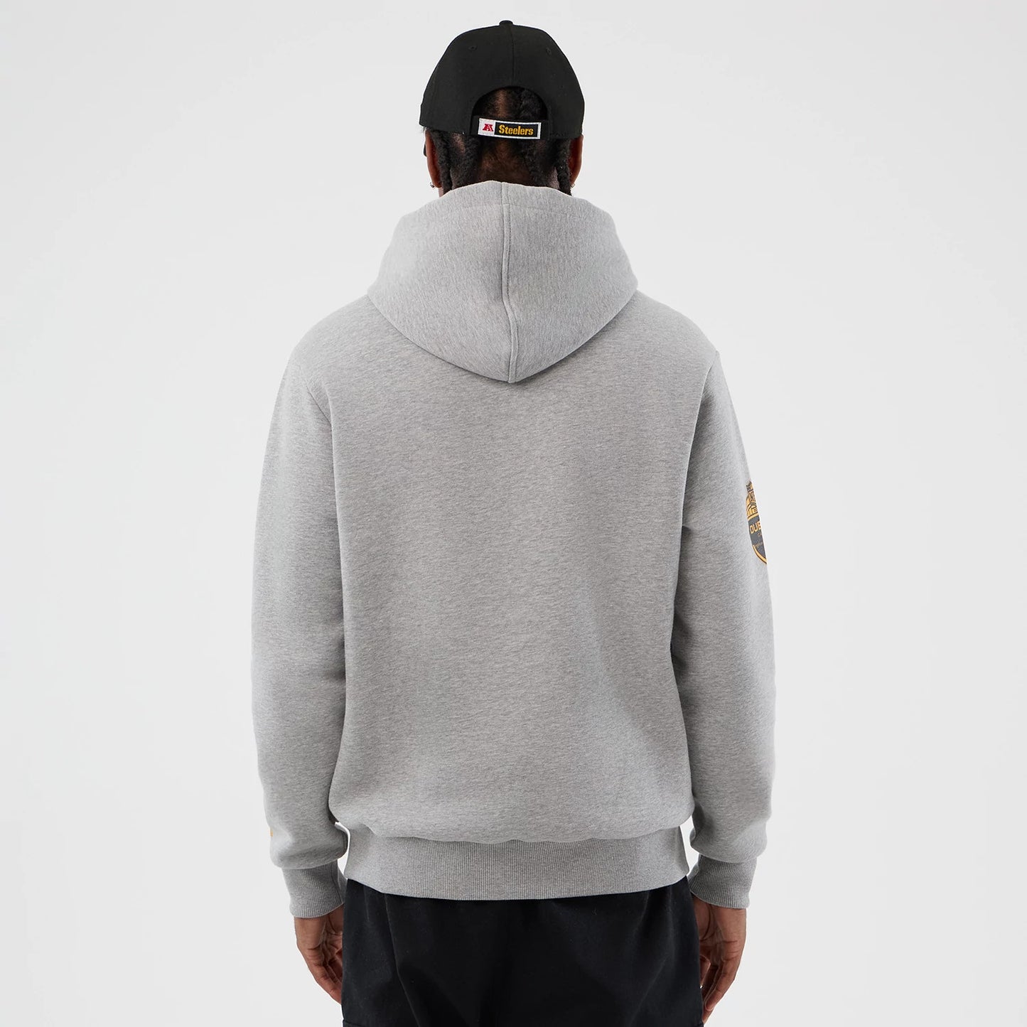 The Male model is wearing Pittsburgh Steelers NFL International Series Games Grey Pullover Hoodie 2