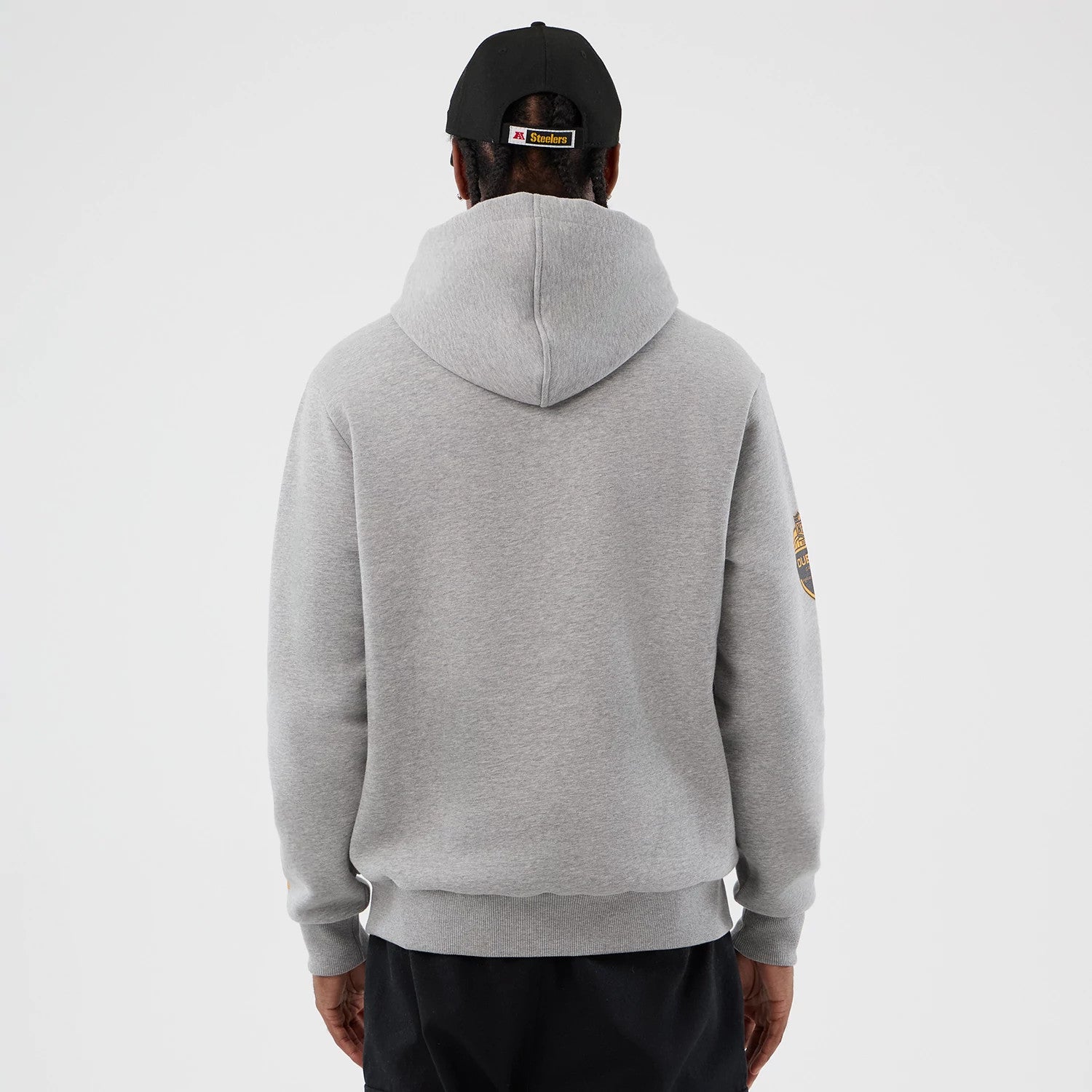 The Male model is wearing Pittsburgh Steelers NFL International Series Games Grey Pullover Hoodie 2