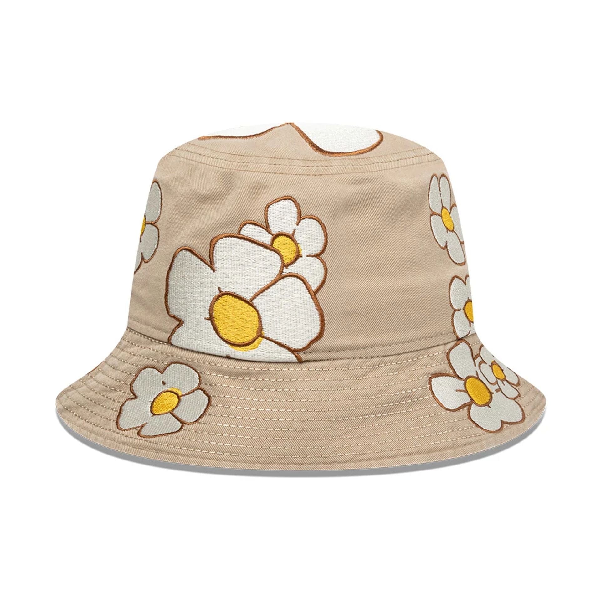 This is a  New Era x Rodrigo Roji Flowers Light Beige Bucket Hat 4