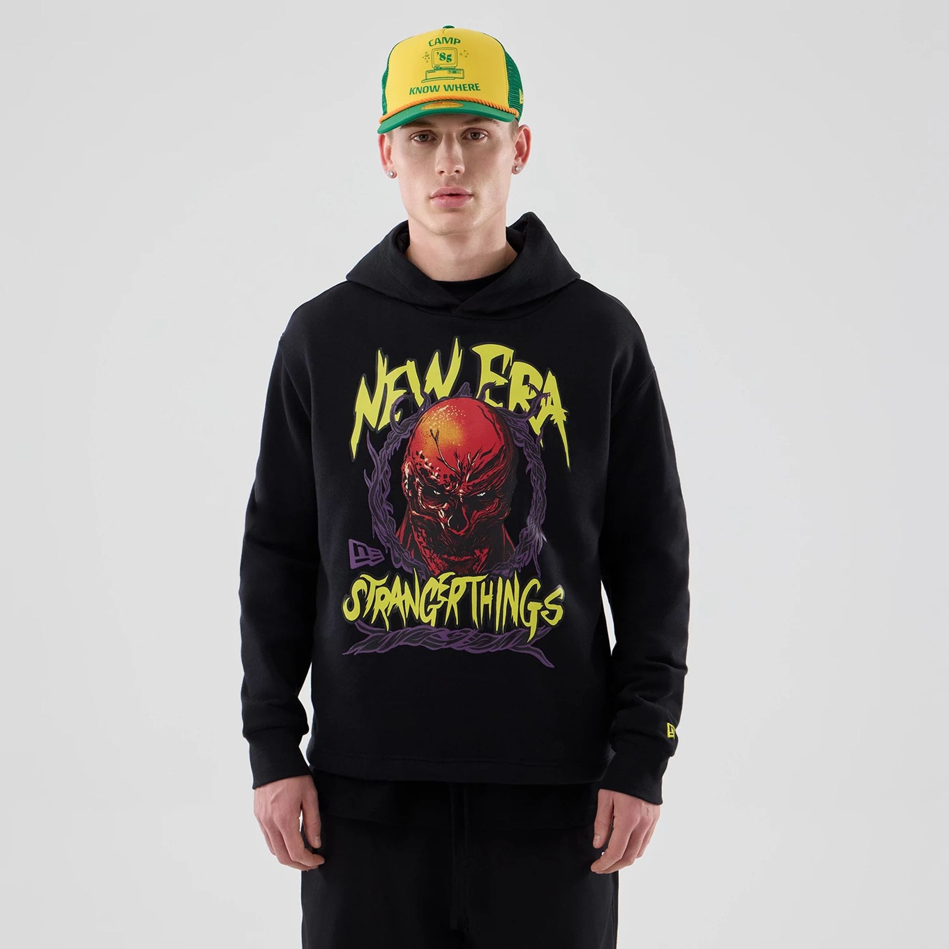 Stranger Things Black Oversized Pullover Hoodie | NEC UK
