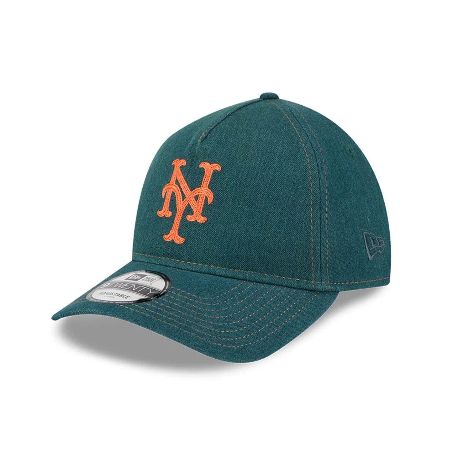 Pictured is this MLB Forest Denim New York Mets 9TWENTY A-Frame Adjustable cap in green. 1