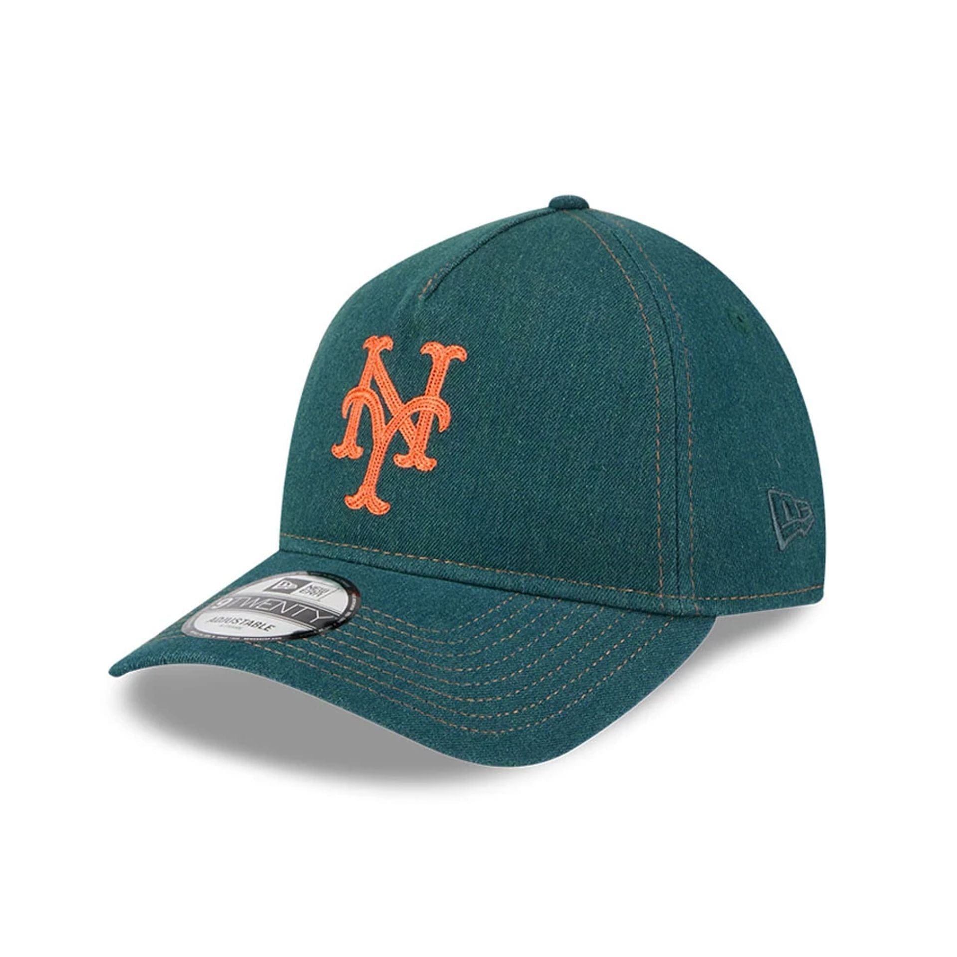 Pictured is this MLB Forest Denim New York Mets 9TWENTY A-Frame Adjustable cap in green. 1