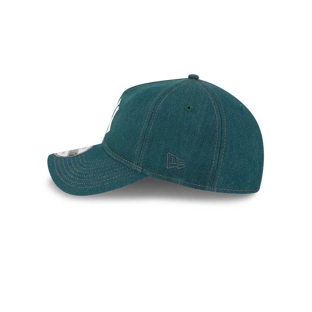 Pictured is this MLB Forest Denim New York Yankees 9TWENTY A-Frame Adjustable cap in green. 4