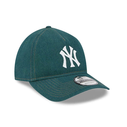 Pictured is this MLB Forest Denim New York Yankees 9TWENTY A-Frame Adjustable cap in green. 3